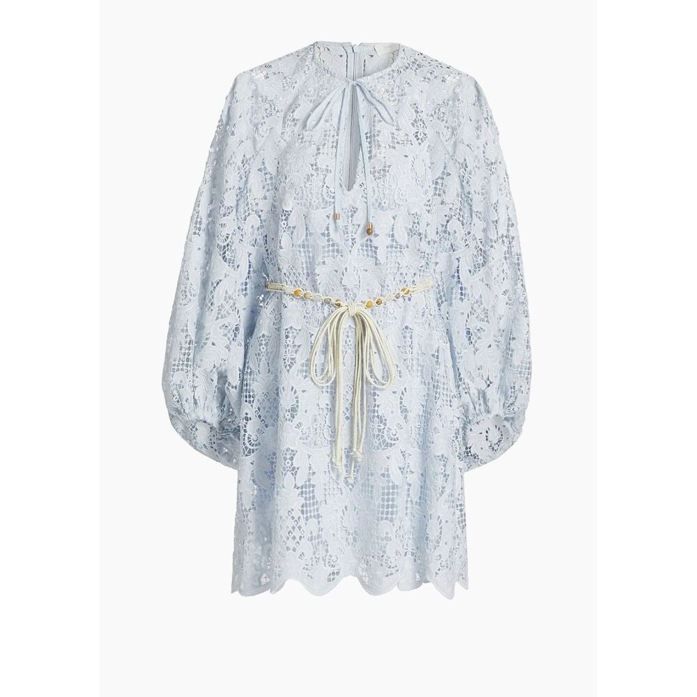 Zimmermann Pale Blue Lace Mini Dress with Rope Waist
